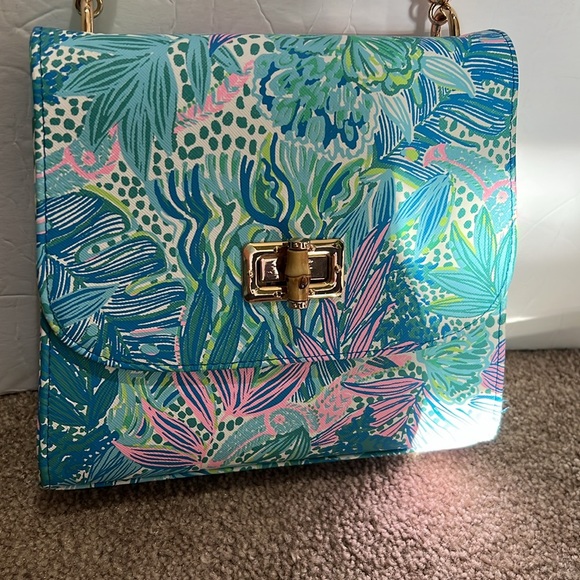 Lilly Pulitzer Top Handle Purse bamboo handle bag new nwot blue green pink - Picture 3 of 7